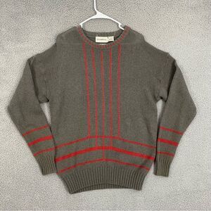 VTG Stockbridge Sweater Men XL Gray Red Stripe Shetland Wool Blend Pullover